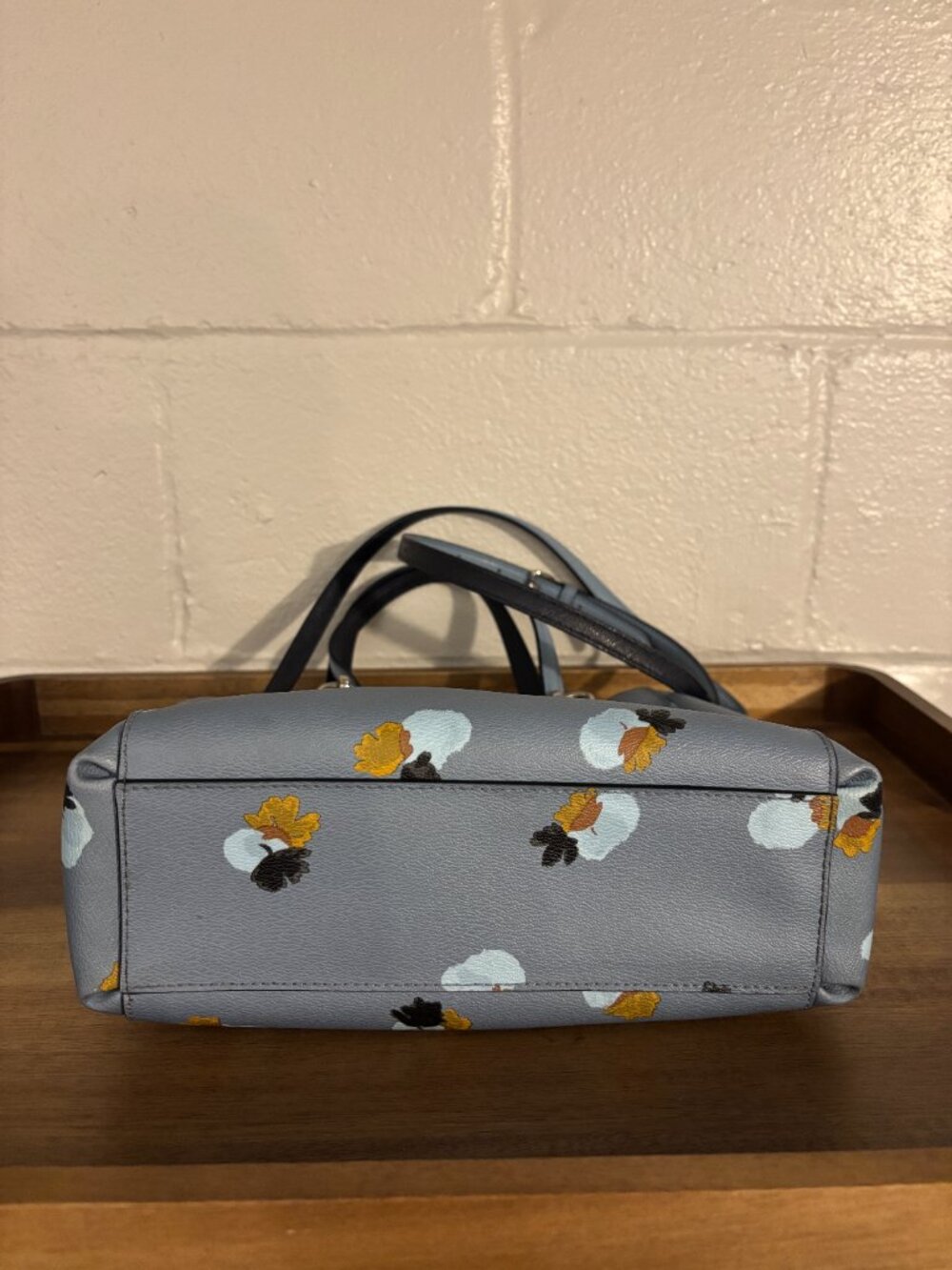 Coach Minetta Light Blue Navy Blue Floral 2 Way Leather Satchel Crossbody - Picture 6 of 11